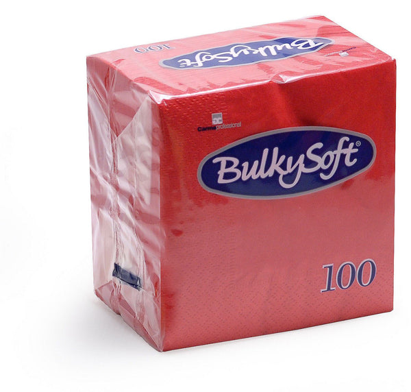 BULKY SOFT 2PLY 4 FOLD NAPKINS 33CM X 33CM 100/PK - RED. 32190